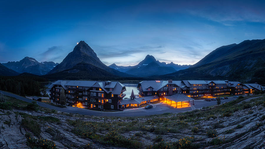 Landscape Photograph - Many Glacier Hotel At Twilight by Jenny L. Zhang ( ???