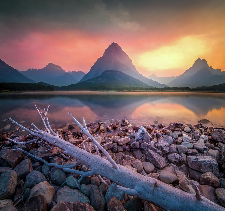 Many Glacier Sunset Swiftcurrent Lake Glacier National Park Photograph By Nicholas Parker 0036