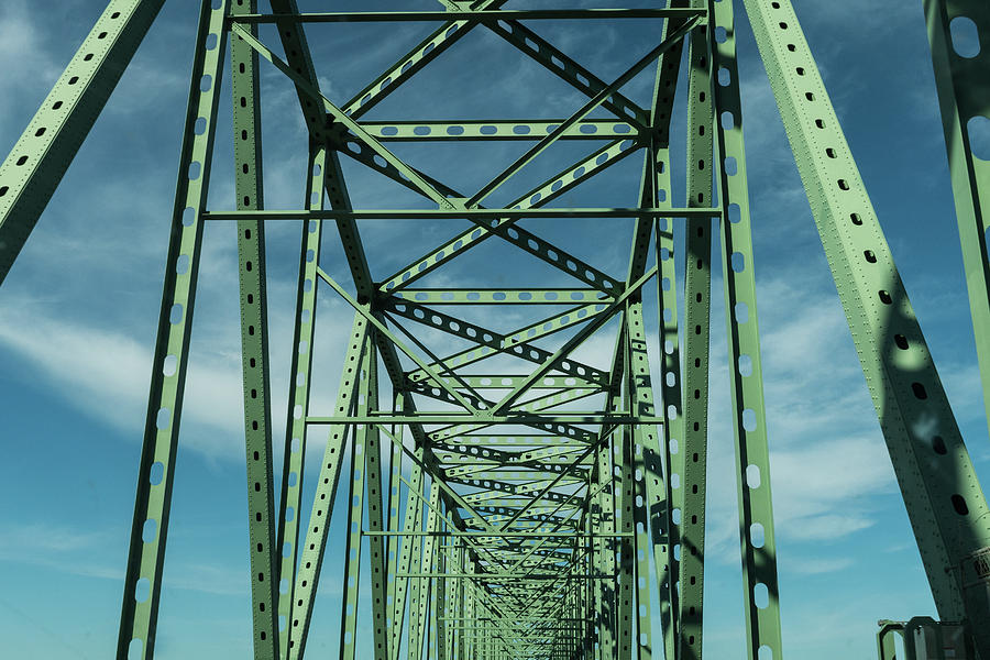 Many Green Metal Beams Of The Astoria - Megler Bridge  Bridge In Astoria, Oregon, Usa. Photograph