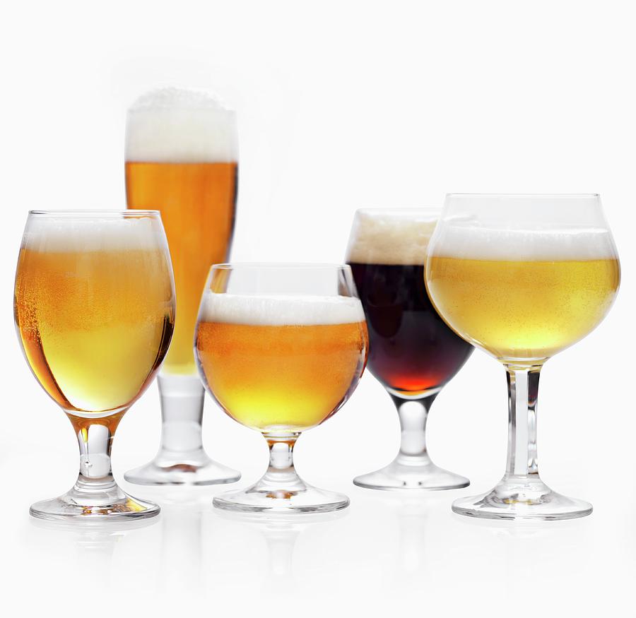 Many Types Of Beer In Varied Glasses Photograph by Martin Dyrlv