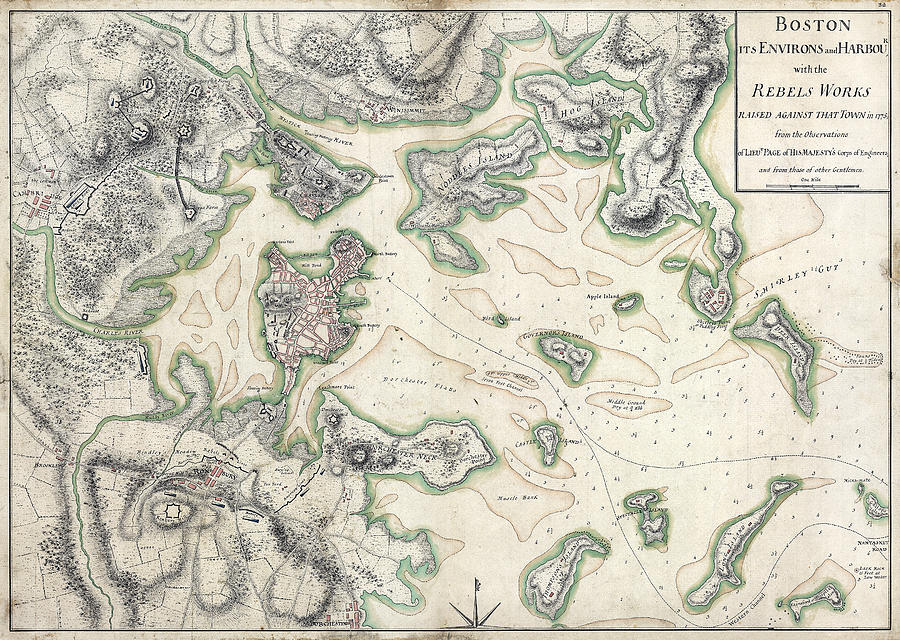 Map of Boston, 1775 Drawing by Sir Thomas Hyde Page Map of Boston, 1775 Drawing by Sir Thomas Hyde Page