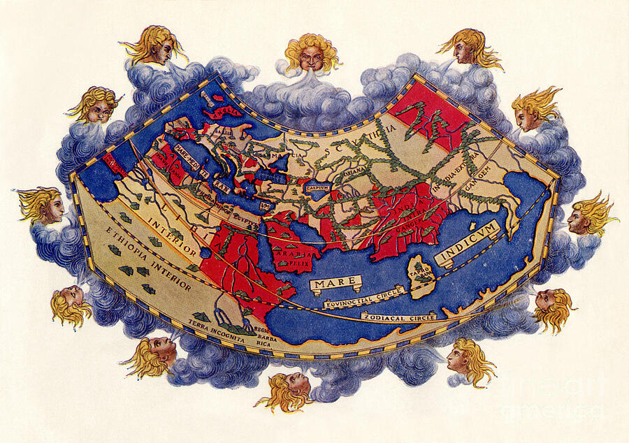 Map By Claude Ptolemee (claudius Ptolemaeus, 90-168) Showing The Flat Land Without The American Continent, North And South Poles, Around 150 Fac Simile Of An Edition Of 1472 (19th Century) Photograph by American School