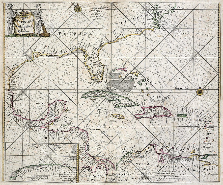 Map: Caribbean, 1672 Painting by Pieter Goos