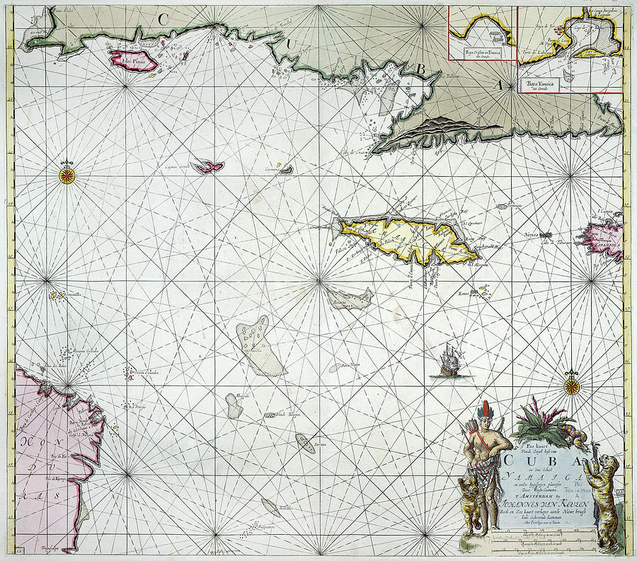 Map: Caribbean, 1712 Painting by Johannes Van Keulen