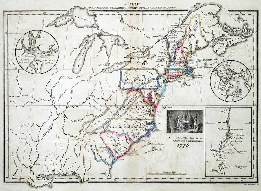 Maverick Painting - Colonial America Map by Samuel Maverick