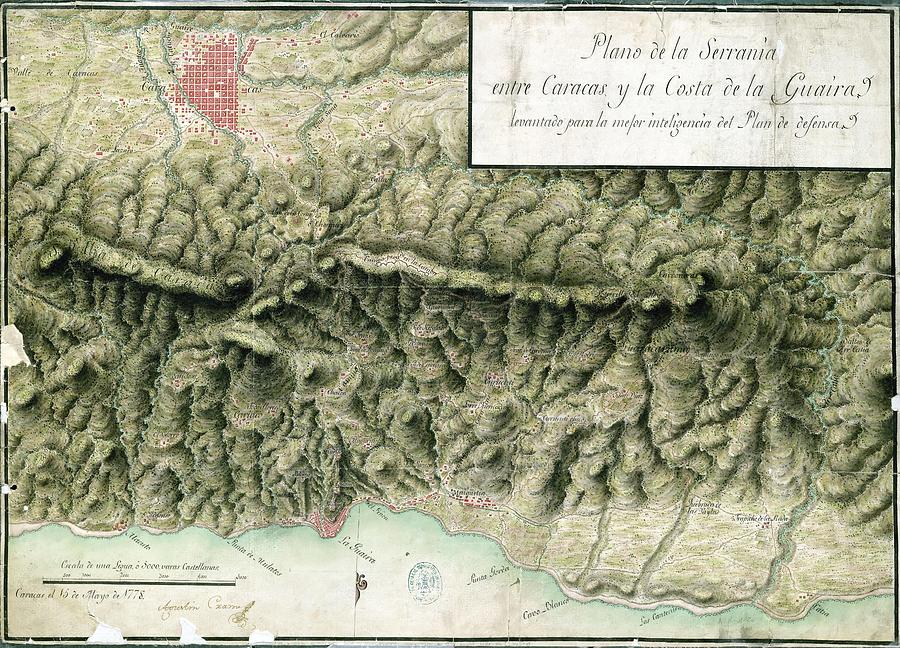 Map For The Defense Plan Of The Serrania Between Caracas And The Coast Of Guaira - 1778. Drawing by Cxam Agustin