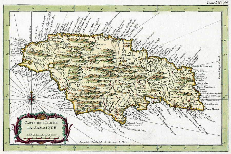 Map: Jamaica, C1764 Painting by Jacqued Nicolas Bellin