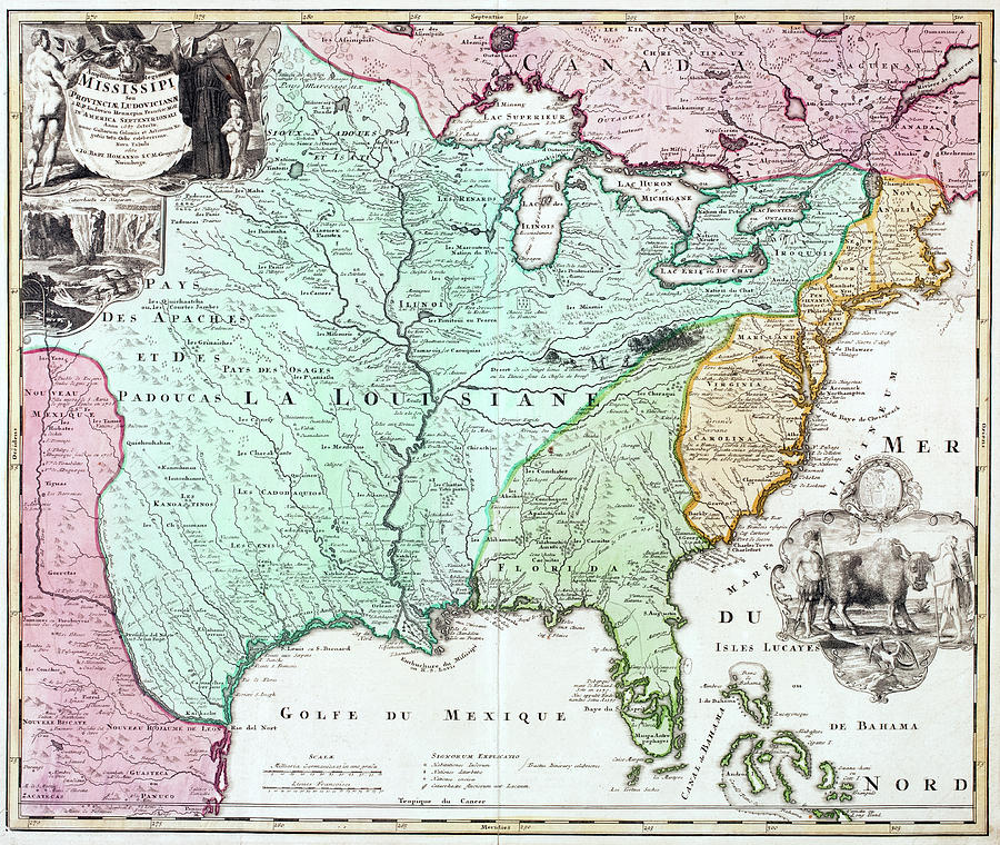 Map: Louisiana Territory, 1687 Painting by Granger