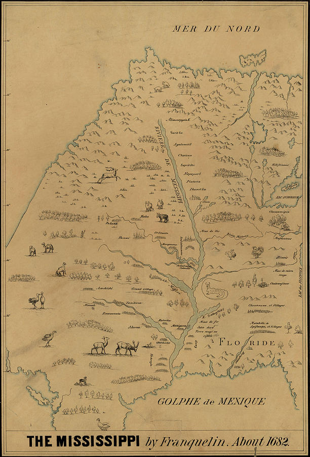 Map Mississippi River, C1682 Drawing by Granger