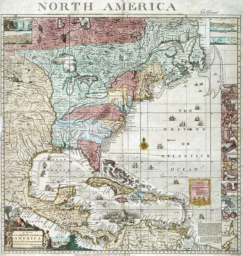 Map: North America, 1775 by Henry Popple