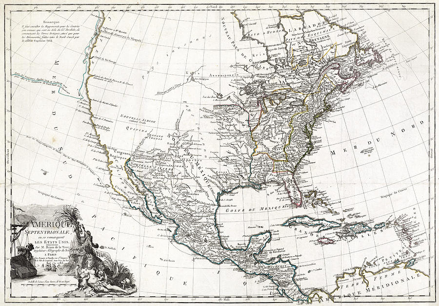 Map: North America, 1783 Painting By Louis Brion De La Tour | Pixels