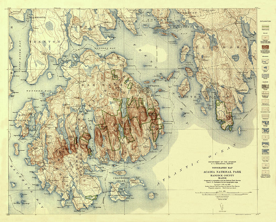 Map Of Acadia National Park 1931 Photograph by Andrew Fare
