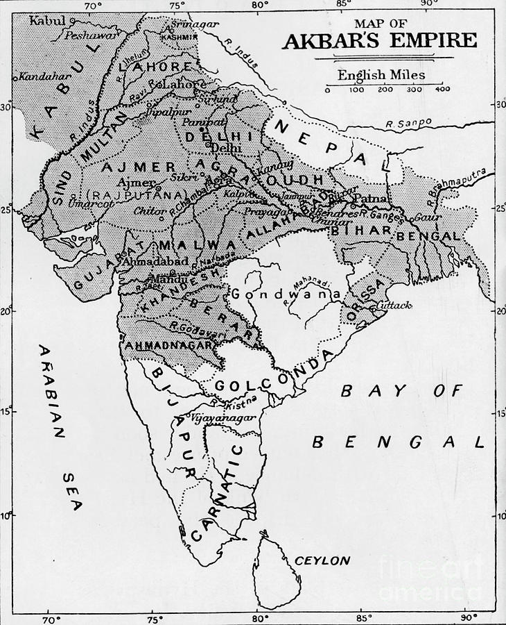 Map Of Akbars Empire, C1912 Drawing by Print Collector