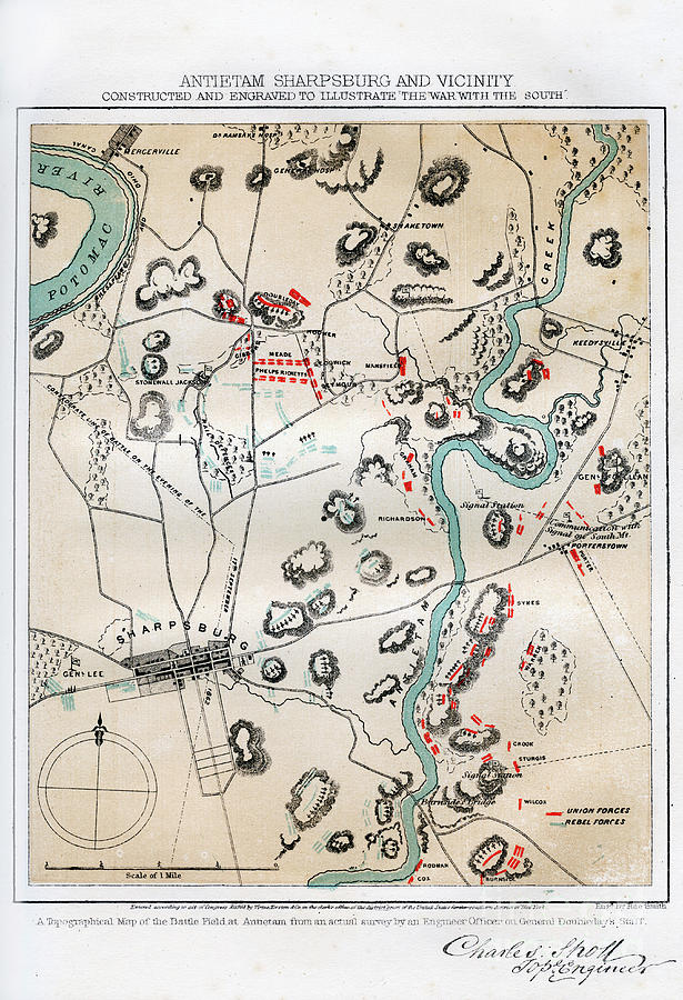 Map Of Antietam, Sharpsburg Drawing by Print Collector
