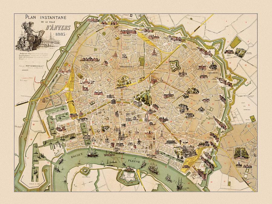 Map Of Antwerp 1885 Photograph by Andrew Fare