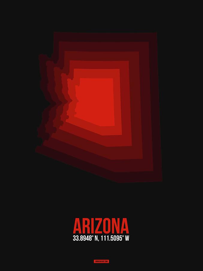 Phoenix Digital Art - Map of Arizona Red by Naxart Studio