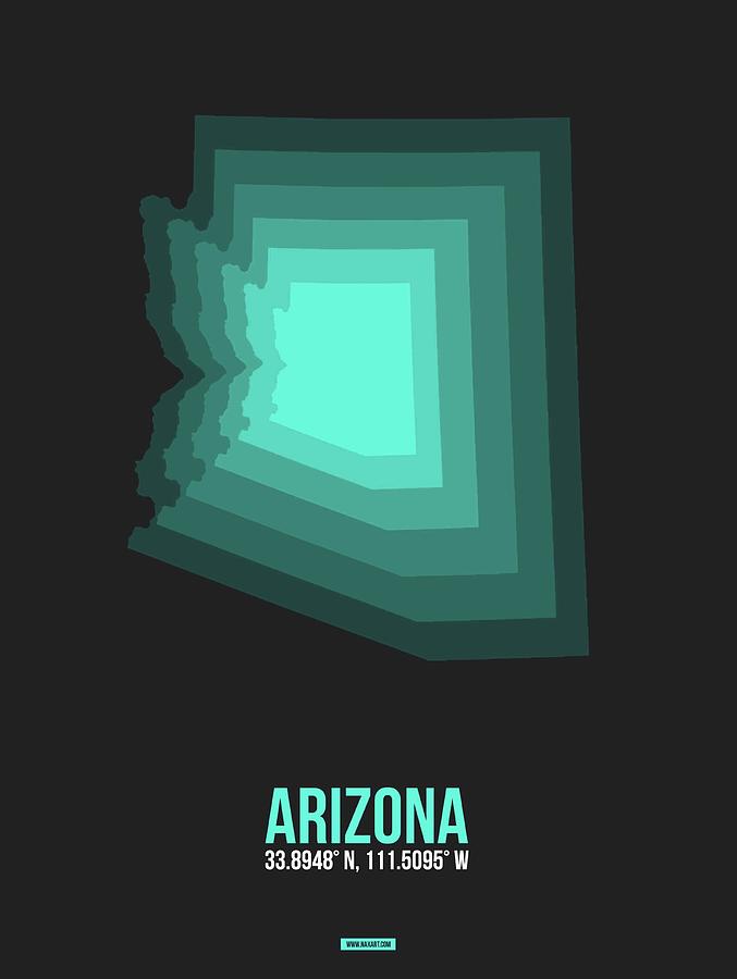 Phoenix Digital Art - Map of Arizona, Teal by Naxart Studio