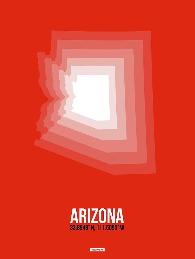 Phoenix Digital Art - Map of Arizona, White by Naxart Studio