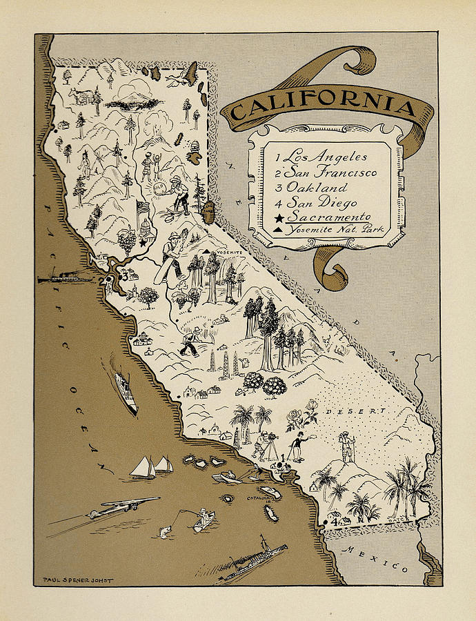 Map Of California 1930 Photograph by Andrew Fare