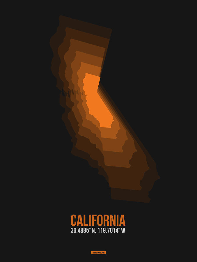 Los Angeles Digital Art - Map of California Orange by Naxart Studio