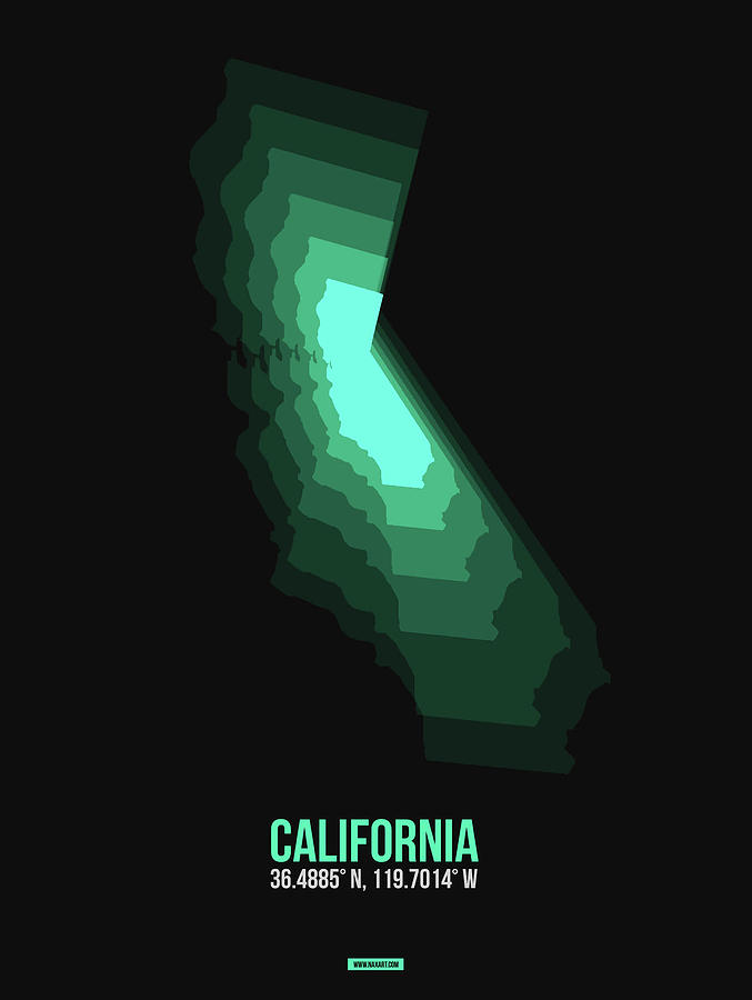Los Angeles Digital Art - Map of California Teal by Naxart Studio