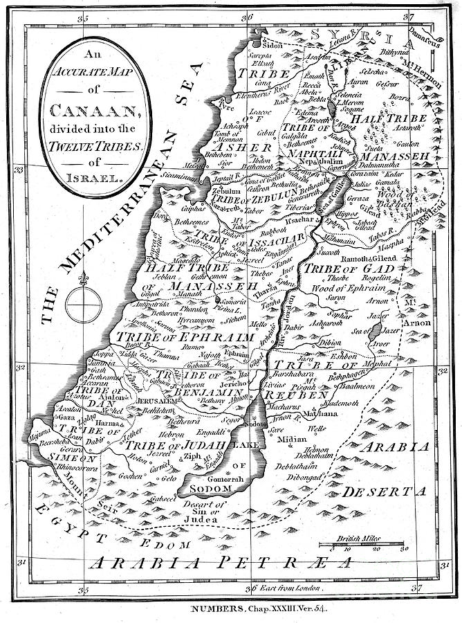 Map Of Canaan Divided Into The Twelve Drawing by Print Collector