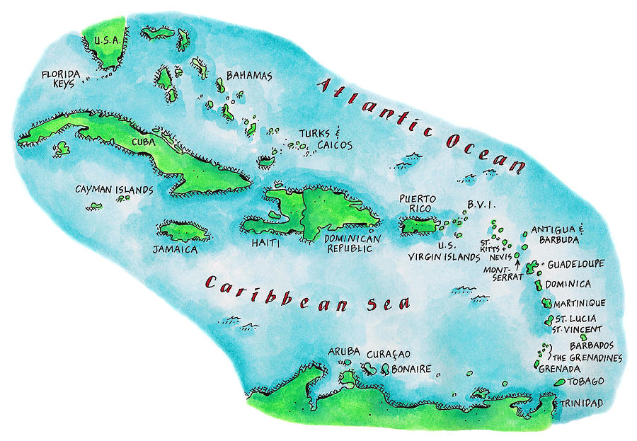 Map Of Caribbean Islands Digital Art by Jennifer Thermes