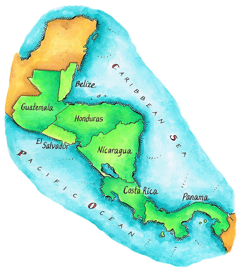 Map Of Central America Digital Art by Jennifer Thermes