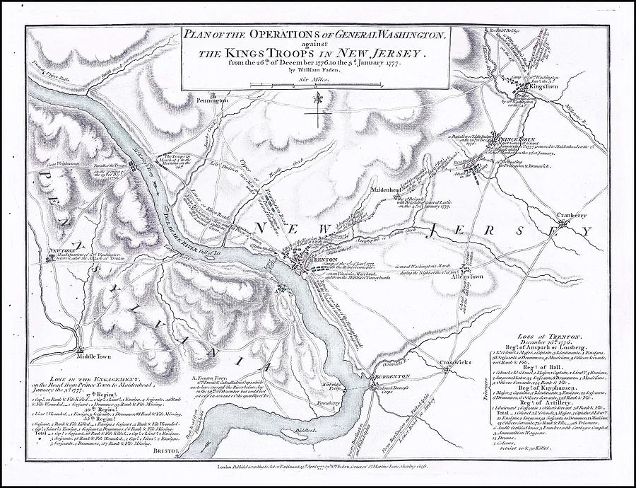 Abstract Painting - Map of Delaware River area depicting route George Washington and his Army made during the crossing b by Celestial Images