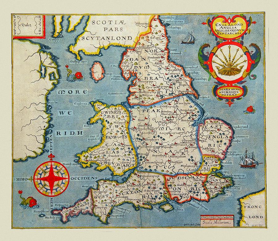 Map Of England 1607 Photograph by Andrew Fare
