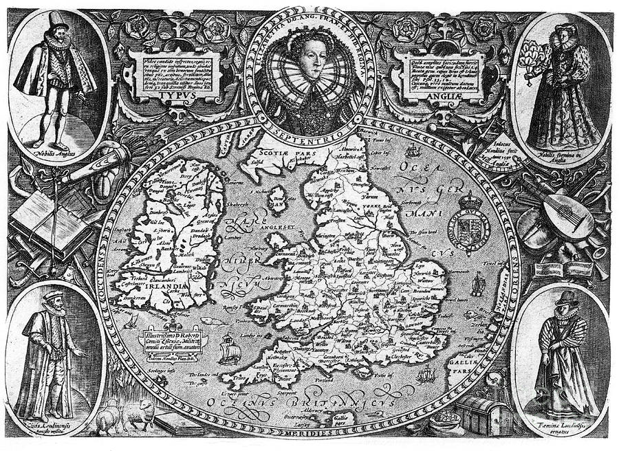 Map Of England, 16th Century, 1896 Drawing by Print Collector