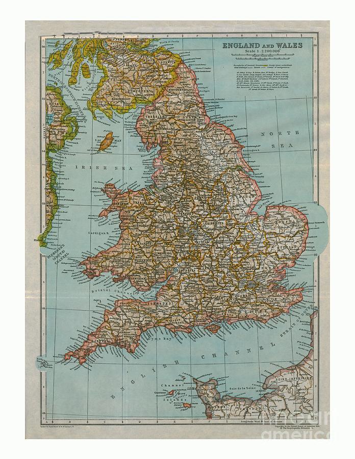 Map Of England And Wales Drawing by Print Collector