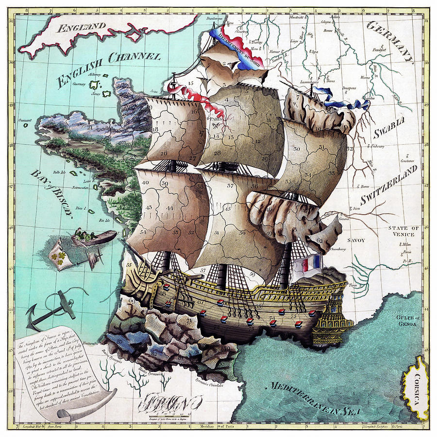 Map Of France As A Ship -1796 Mixed Media by Vintage Lavoie