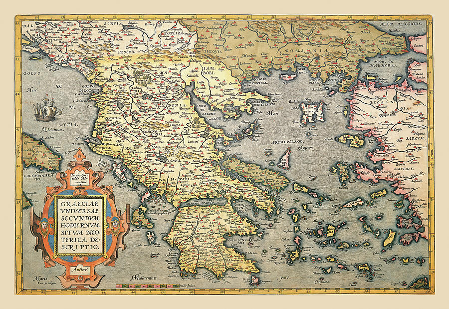 Map of Greece Painting by A. Ortelius