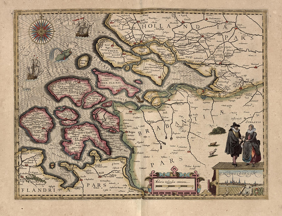 Map of Holland Painting by Pieter Van der Keere