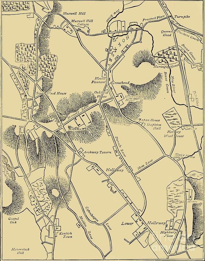 Map Of Hornsey And Neighbourhood In 1819 Drawing by Print Collector