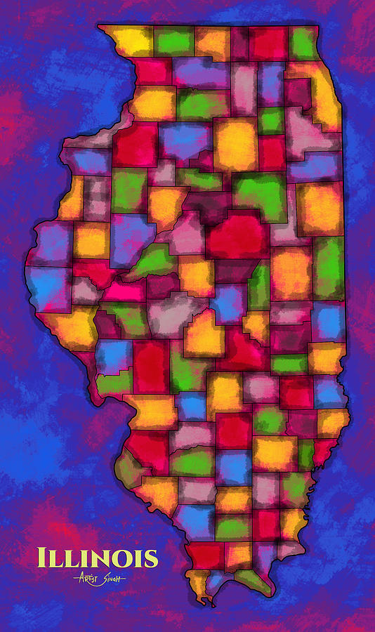Map Of Illinois Artist Singh Mixed Media By Artguru Official Maps Fine Art America 4800