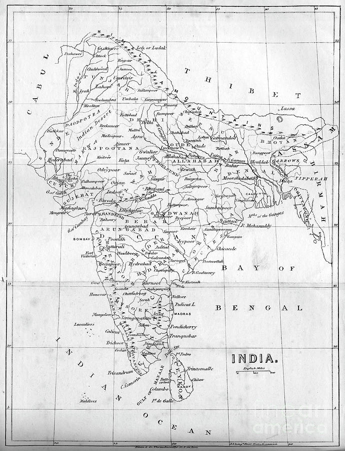 Map Of India, 1847 Drawing by Print Collector