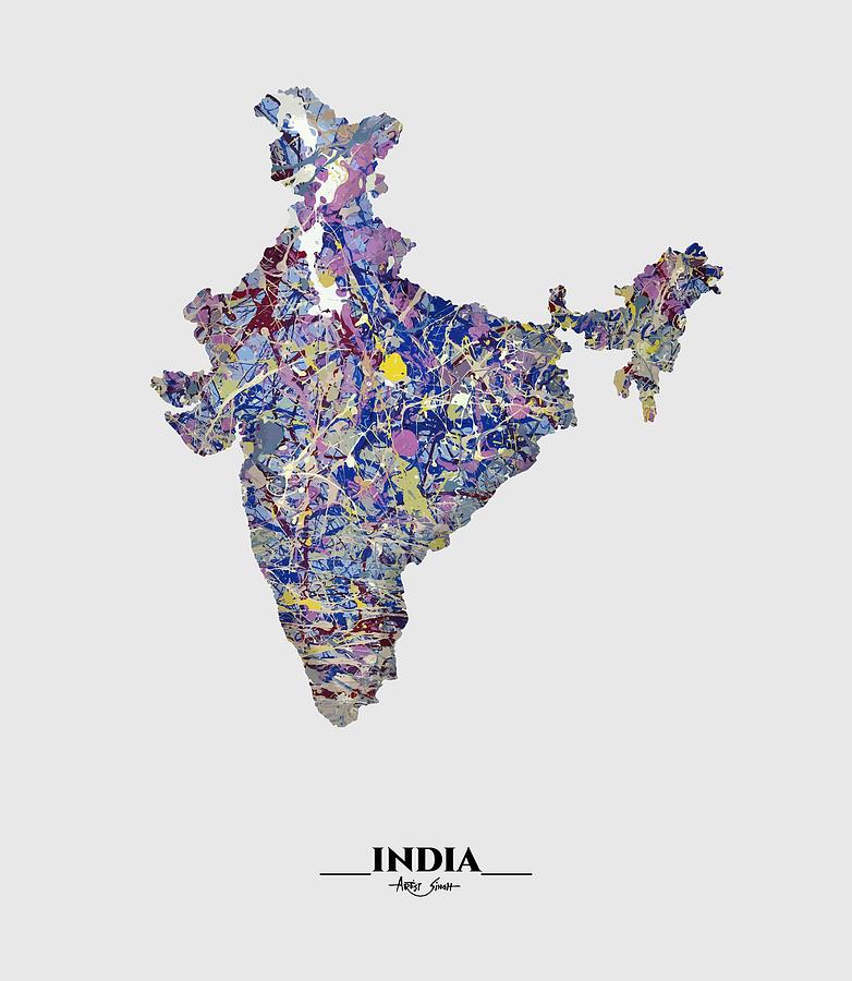 Map Of India, Drip Art, Artist Singh Mixed Media By Artguru Official 