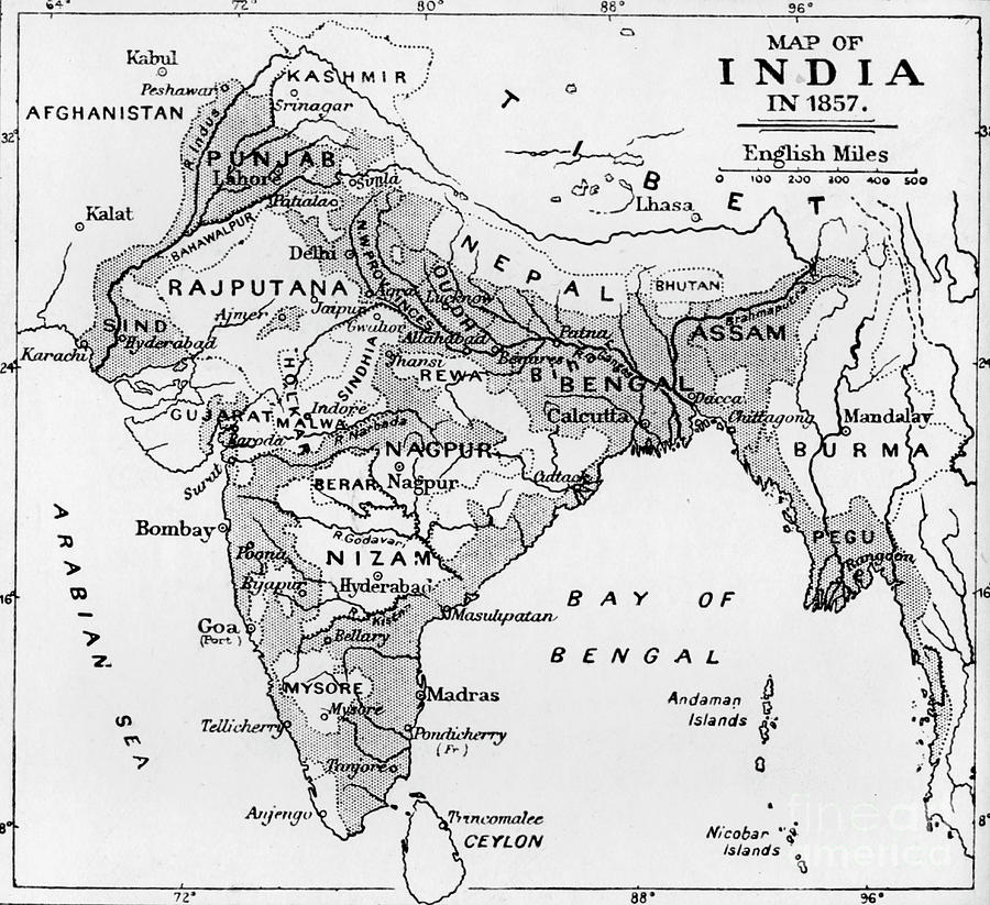 Map Of India In 1857, C1912 Drawing by Print Collector