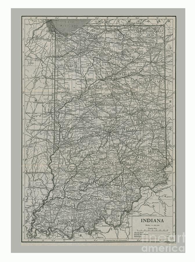 Map Of Indiana Drawing by Print Collector