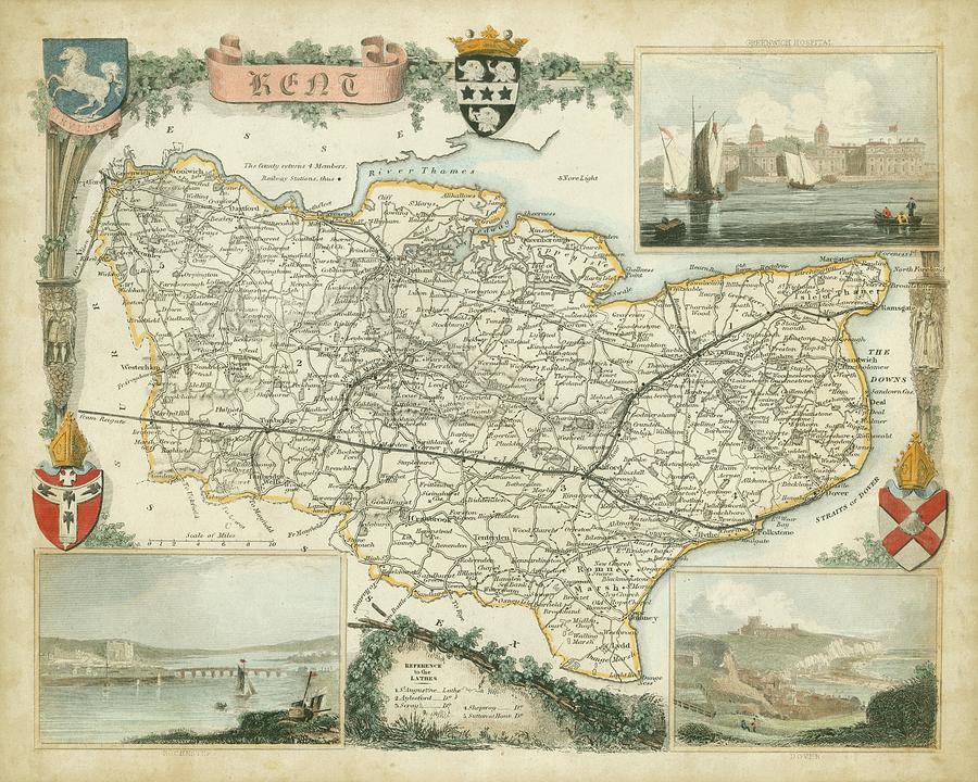 Map Painting - Map Of Kent by Unknown