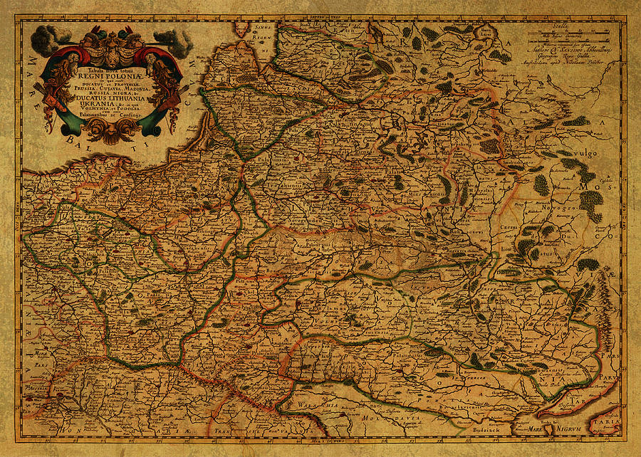 Map Mixed Media - Map of Lithuania 1679 by Design Turnpike