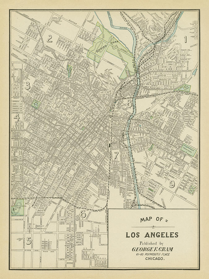 Los Angeles Painting - Map Of Los Angeles by Wild Apple Portfolio