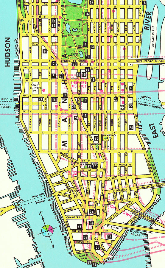 Map of Lower Manhattan Drawing by CSA Images | Fine Art America