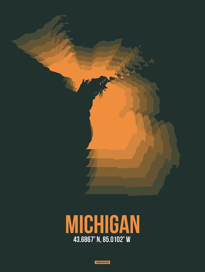 Detroit Digital Art - Map of Michigan by Naxart Studio