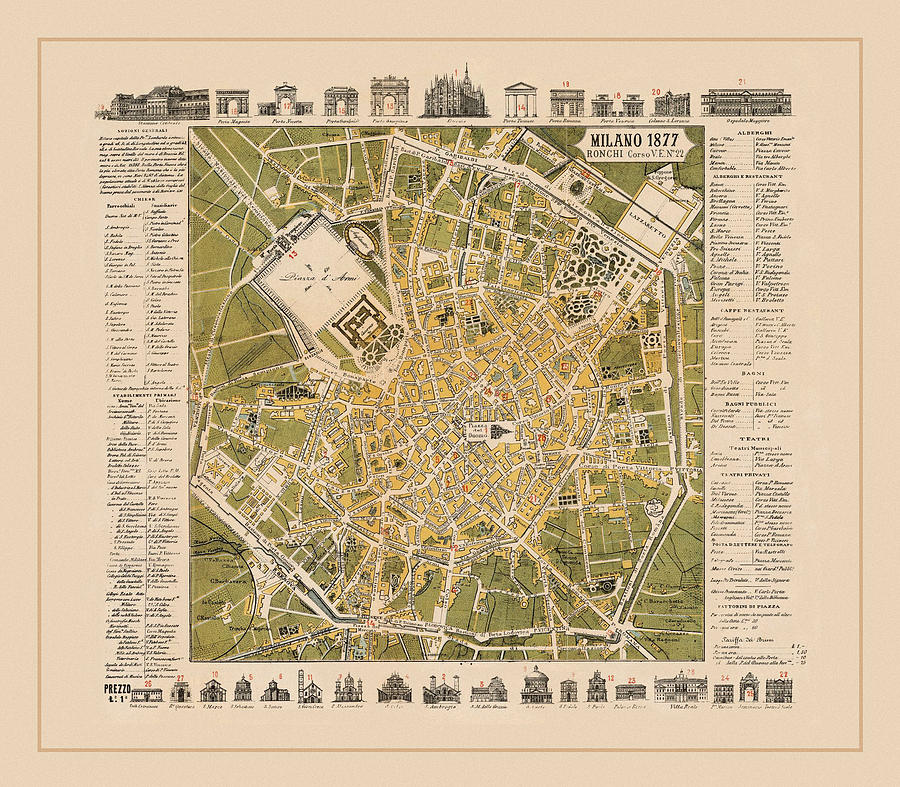Map Of Milan 1877 Photograph by Andrew Fare