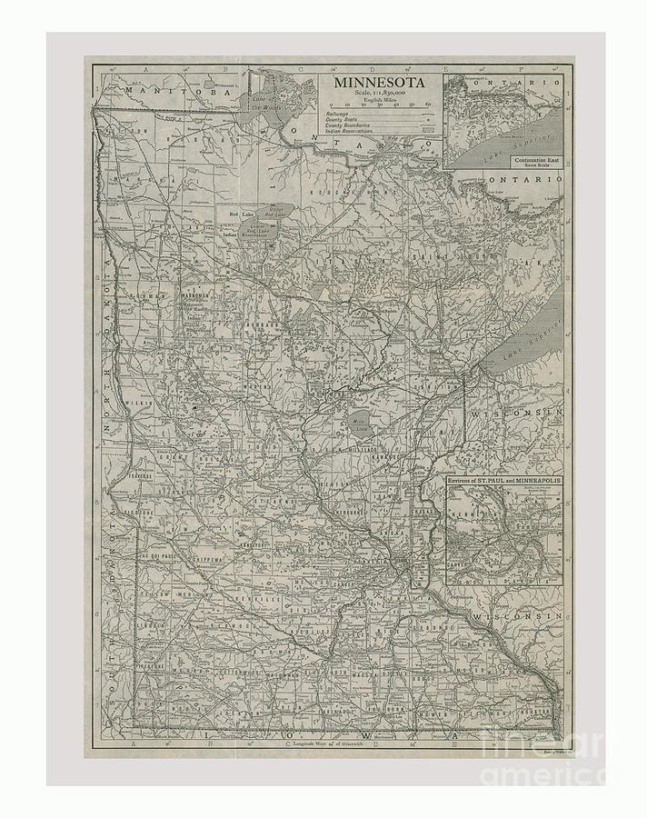 Map Of Minnesota Drawing by Print Collector
