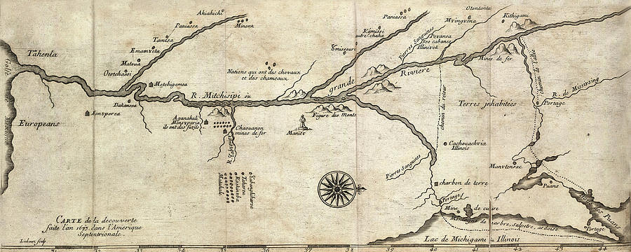 Map Of Mississippi River 1673 Photograph by Andrew Fare