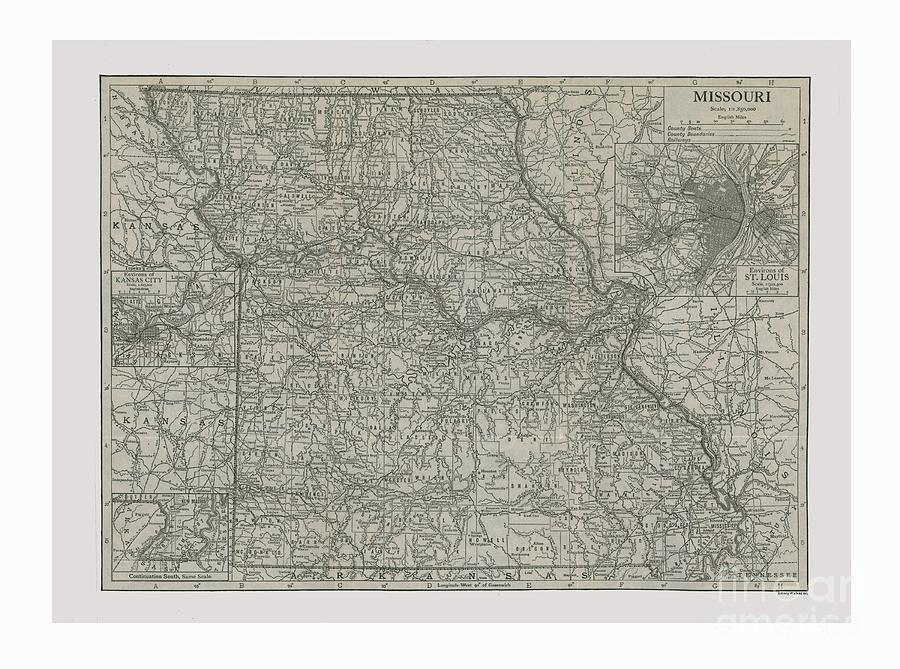 Close-up Drawing - Map Of Missouri by Print Collector